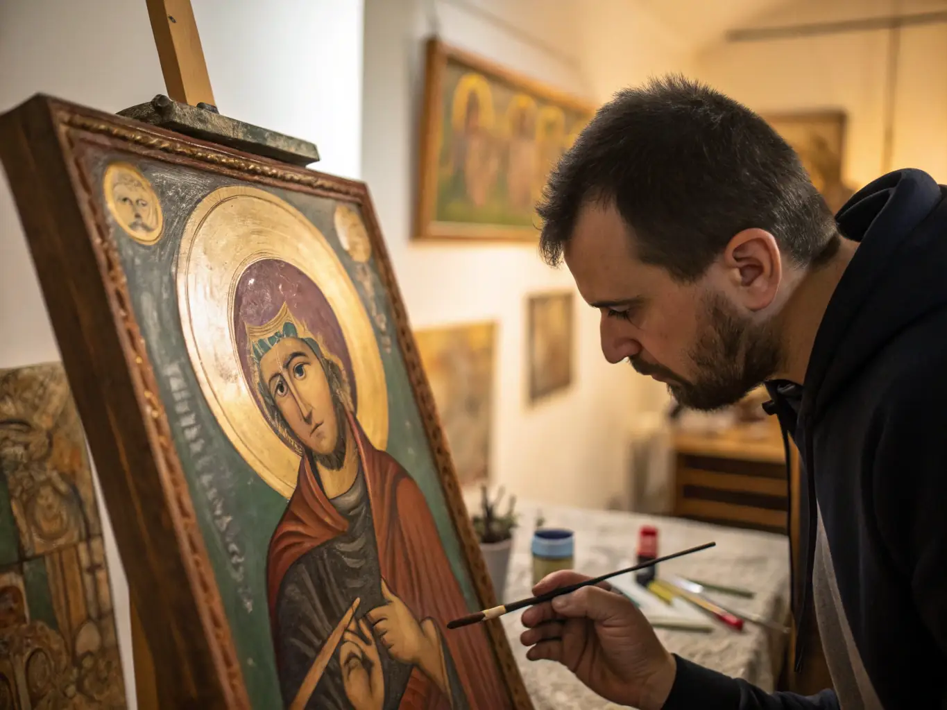 A photo of volunteers working on the restoration of a section of Senez Cathedral, emphasizing the hands-on preservation efforts and the community's involvement.